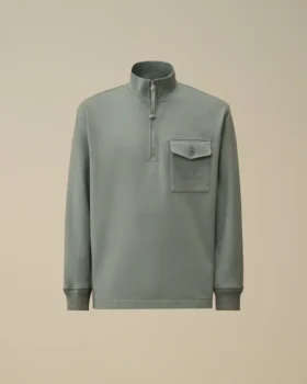 Sweatshirt mit halbem Reißverschluss aus diagonal gewebtem, aufgerautem Fleece