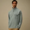 Sweatshirt mit halbem Reißverschluss aus diagonal gewebtem, aufgerautem Fleece
