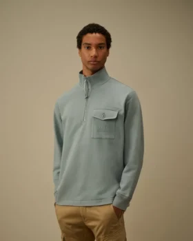 Sweatshirt mit halbem Reißverschluss aus diagonal gewebtem, aufgerautem Fleece
