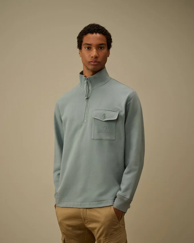 Sweatshirt mit halbem Reißverschluss aus diagonal gewebtem, aufgerautem Fleece