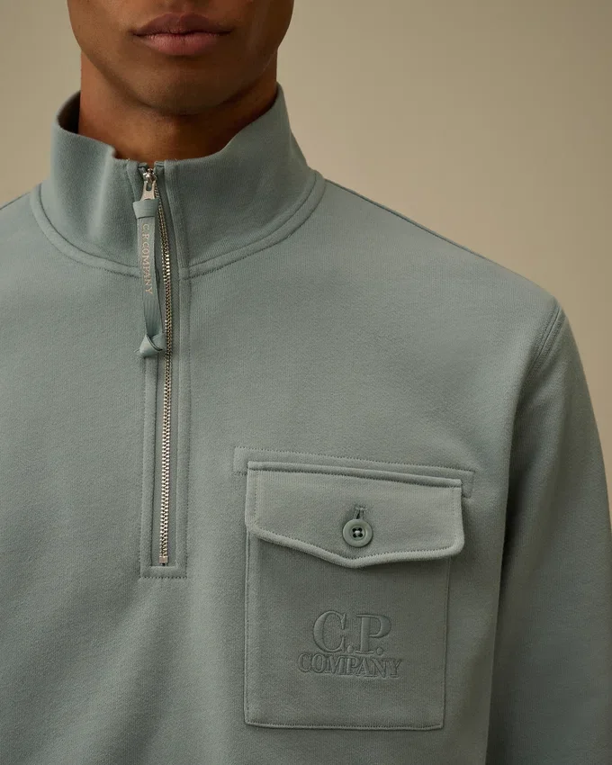 Sweatshirt mit halbem Reißverschluss aus diagonal gewebtem, aufgerautem Fleece