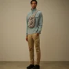 Sweatshirt mit halbem Reißverschluss aus diagonal gewebtem, aufgerautem Fleece